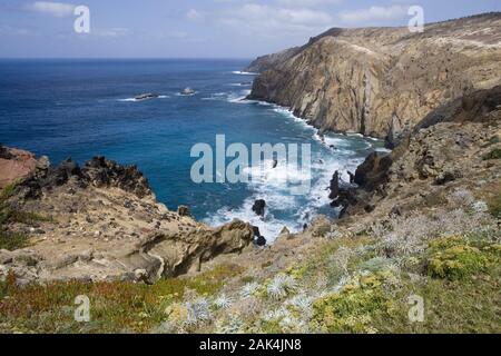 Blick von Loch 13 des Golfplatzes bei von Porto Santo, Madère, Portugal | conditions dans le monde entier Banque D'Images