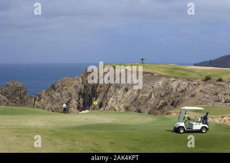 Blick von Loch 15 des Golfplatzes bei von Porto Santo, Madère, Portugal | conditions dans le monde entier Banque D'Images