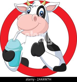 Cartoon happy cow l'eau potable Illustration de Vecteur