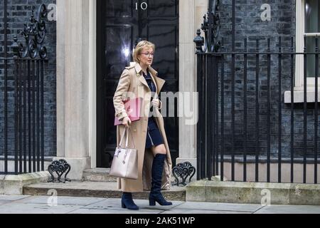 Londres, Royaume-Uni. 7 janvier, 2020. Andrea Leadsom, Secrétaire d'État pour les affaires, l'énergie et de stratégie industrielle, feuilles 10, Downing Street, à la suite d'une réunion du Cabinet. Credit : Mark Kerrison/Alamy Live News Banque D'Images