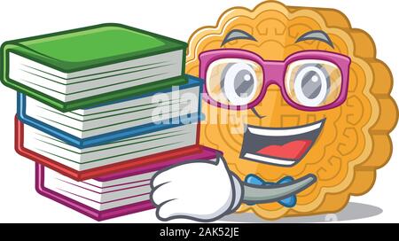 Cool et intelligent chinois étudiant mooncake mascot cartoon avec réserve Illustration de Vecteur