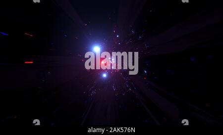 Espace abstrait galaxie tunnel avec sphère rougeoyante planètes 3d illustration design fond papier peint Banque D'Images