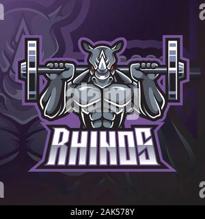 Rhino esport mascot logo design Illustration de Vecteur