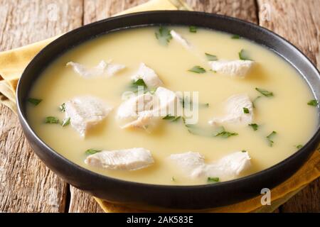 Chikhirtma est un plat de bouillon de poulet bouilli et populaire dans toute la Géorgie comme un repas de famille et aussi comme une gueule de cure close-up dans un bol sur la table. Banque D'Images