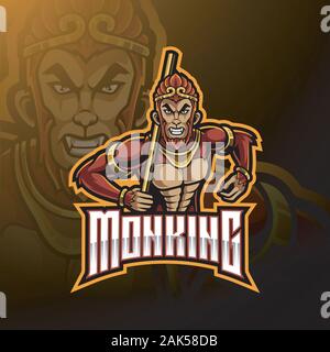 Monkey king esport mascot logo design Illustration de Vecteur