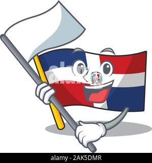 République dominicaine drapeau Funny cartoon character style tenant un drapeau permanent Illustration de Vecteur