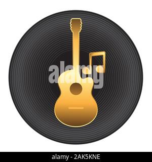 Note guitare logo sur fond d'or plaque isolée. Image vectorielle. Illustration de Vecteur