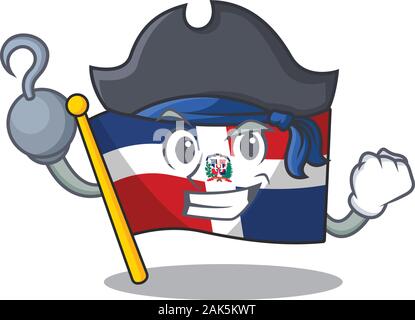 Cool et drôle d'un drapeau république dominicaine cartoon style wearing hat Illustration de Vecteur