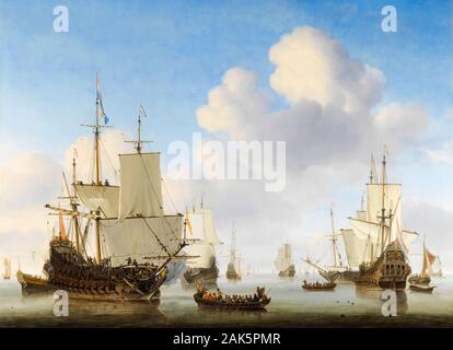 Willem van de Velde le Jeune, peinture, navires néerlandais dans une mer calme, vers 1665 Banque D'Images