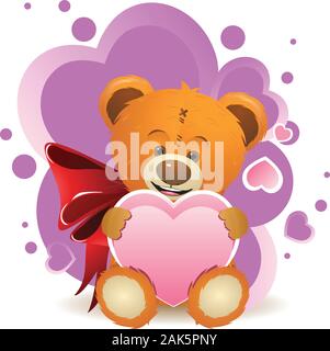 Mignon ours en peluche brun avec des cœurs illustration. Illustration de Vecteur