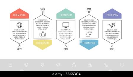 Vector infograph modèle plat. Avec la forme de flèche pour cinq diagrammes, graphique, organigramme, timeline, marketing, présentation. Concept d'affaires avec étiquette 5 Illustration de Vecteur