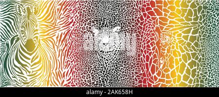 Motif de fond de couleur avec des zèbres, girafes et leopard Illustration de Vecteur