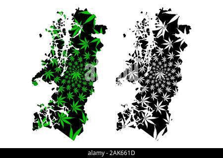 D'Aysen del General Carlos Ibanez del Campo (région de la République du Chili) la carte est conçue de feuilles de cannabis vert et noir, ou d'Aysen Aisen carte de marijua Illustration de Vecteur