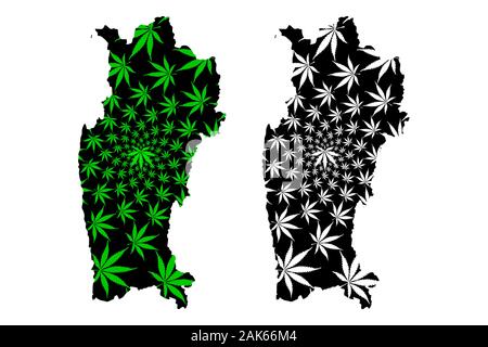 Région de Coquimbo (République du Chili, les divisions administratives du Chili) la carte est conçue de feuilles de cannabis vert et noir, Coquimbo carte fait de la marijuana ( Illustration de Vecteur