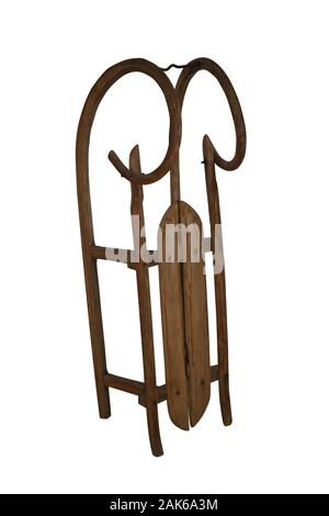 Old vintage snow en bois isolé sur fond blanc slider with clipping path Banque D'Images