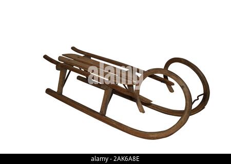 Old vintage snow en bois isolé sur fond blanc slider with clipping path Banque D'Images