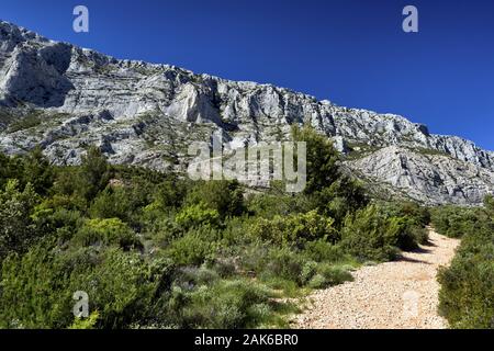 Wanderweg im Kalksteingebirge Mont Sainte-Victoire, Provence | Le monde d'utilisation Banque D'Images