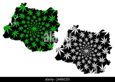 La Région De Los Rios (République du Chili, les divisions administratives du Chili) la carte est conçue de feuilles de cannabis vert et noir, Los Rios site faite de la marijuana ( Illustration de Vecteur