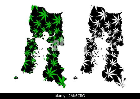 La région de Los Lagos (République du Chili, les divisions administratives du Chili) la carte est conçue de feuilles de cannabis vert et noir, Los Lagos carte fait de la marijuana Illustration de Vecteur