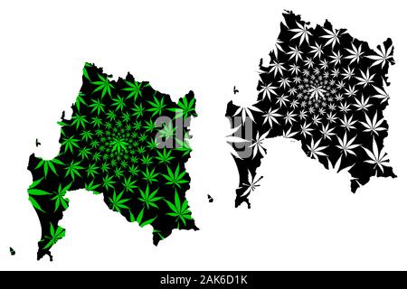 Région Biobio (République du Chili, les divisions administratives du Chili) la carte est conçue de feuilles de cannabis vert et noir, Biobio carte fait de la marijuana (mari Illustration de Vecteur