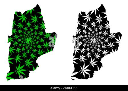 Région d'Antofagasta (République du Chili, les divisions administratives du Chili) la carte est conçue de feuilles de cannabis vert et noir, Antofagasta carte de marij Illustration de Vecteur