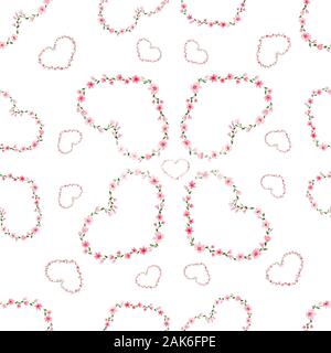 Schéma de répétition sans couture avec coeurs de fleurs, aquarelle coeur illustration pour la Saint-Valentin et le jour de la mère, hearts Banque D'Images