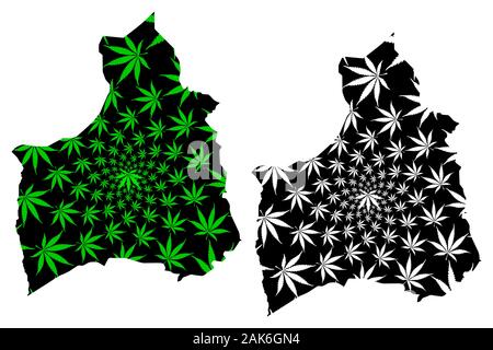 Arica y Parinacota (région de la République du Chili, les divisions administratives du Chili) la carte est conçue de feuilles de cannabis vert et noir, Arica y Parinacota site Illustration de Vecteur