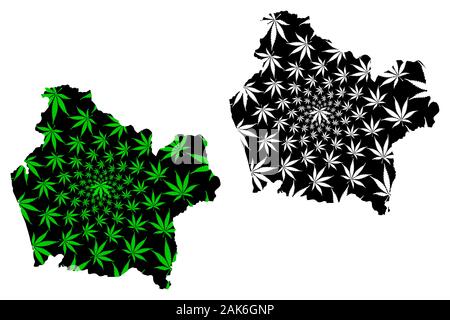 Région d'Araucania (République du Chili, les divisions administratives du Chili) la carte est conçue de feuilles de cannabis vert et noir, de la marijuana fait carte d'Araucania Illustration de Vecteur