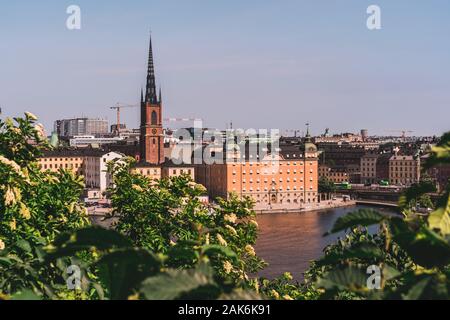 Editorial 06.20.2019 Stockholm Suède Île Riddarholmen vu de l'autre côté de la rivière Riddarfjarden par un beau jour d'été Banque D'Images