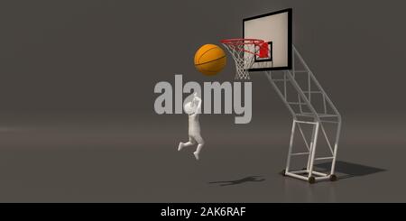 3d illustrator groupe de Sports symboles sur un fond gris, rendu 3D de la jouer au basket-ball. Comprend un chemin de sélection. Banque D'Images