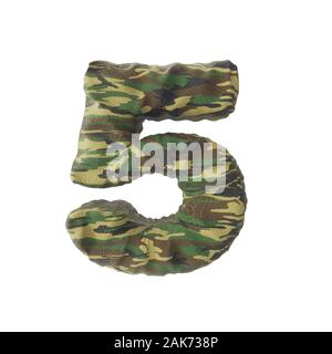 Numéros de l'armée de camouflage de 5, rendu tridimensionnel isolé sur fond blanc - Illustration Banque D'Images