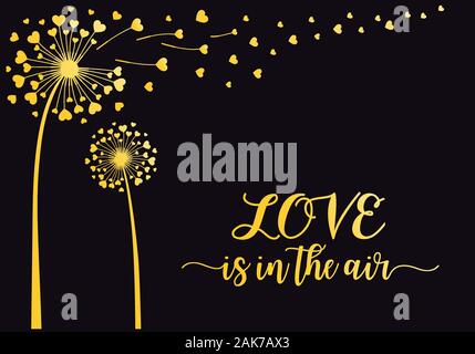 Pissenlit fleur d'or avec flying hearts, vector illustration pour la Saint-Valentin, carte d'invitation de mariage Illustration de Vecteur