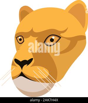 Lionne portrait en style simple caricature unique. Tête de lion. Icône isolé pour votre conception. Vector illustration Illustration de Vecteur