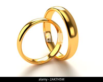 Illustration de deux anneaux d'or de mariage résident dans l'autre. Le rendu 3D Banque D'Images