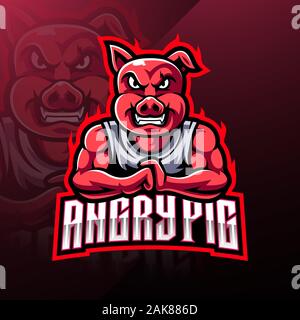 Angry pig esport mascot logo design Illustration de Vecteur