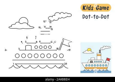 Relier les points. Funny cartoon game pour enfants, avec la solution. Vector illustration avec des calques distincts. Illustration de Vecteur