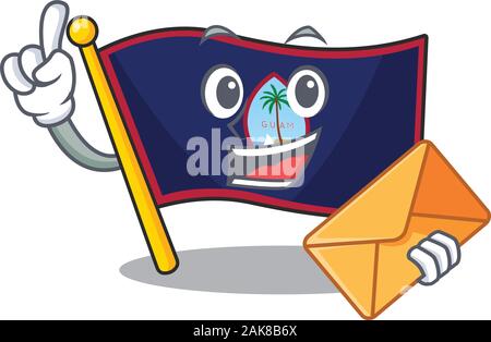 Guam drapeau 2 étoiles design mascotte avec enveloppe Illustration de Vecteur