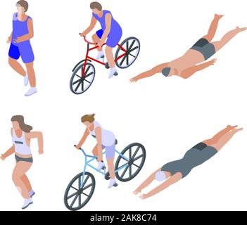 Triathlon icons set, style isométrique Illustration de Vecteur