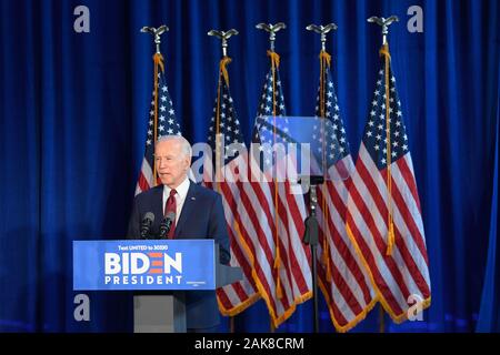 NEW YORK, NY - janvier 07, 2020 : le candidat démocrate, ancien Vice-président américain Joe Biden l'Énoncé de politique étrangère offre à Chelsea Piers. Banque D'Images