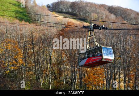 D'Aomori, Japon - Nov 4, 2019. Hakkoda Ropeway avec les arbres d'automne en journée ensoleillée. Le téléphérique de 2,5 km offre une superbe vue sur le paysage naturel de l'Hakko Banque D'Images