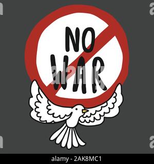 Pas de guerre et logo cute cartoon illustration vecteur pigeon blanc Illustration de Vecteur
