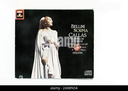 Couverture de l'enregistrement historique de musique sur cd de Callas avec Norma dans l'opéra composé de Bellini, réalisé par Serafin à la Scala de Milan en 1954. Banque D'Images