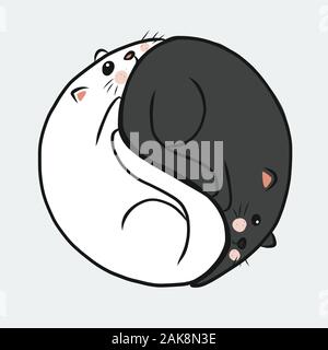 Yin Yang chat noir et blanc cartoon vector illustration Illustration de Vecteur