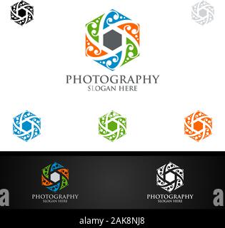 Appareil photo Nature Photographie Icône Logo modèle vecteur Conception Illustration de Vecteur