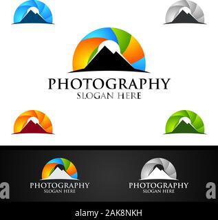 Appareil photo Nature Photographie Icône Logo modèle vecteur Conception Illustration de Vecteur