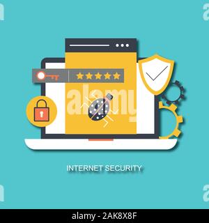 Sécurité réseau vecteurs Page d'atterrissage. Bannière de la protection des données avec télévision numérique et caractères Personnes Modèle de site Web sécurisé de données Banque D'Images