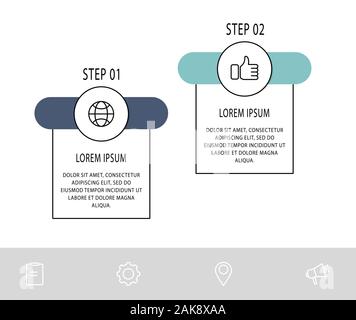 Modèle vectoriel infographie. cercle Concept d'affaires avec 2 options et étiquettes. Deux étapes pour les diagrammes, organigramme, calendrier Illustration de Vecteur