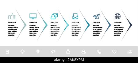 Vector infographic template. 6 flèches avec des icônes et des étiquettes. Concept d'affaires pour les diagrammes, Organigramme, Graphique, marketing, présentation, l'étape de l'étape Illustration de Vecteur