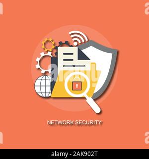 Sécurité réseau vecteurs Page d'atterrissage. Bannière de la protection des données avec télévision numérique et caractères Personnes Modèle de site Web sécurisé de données Banque D'Images