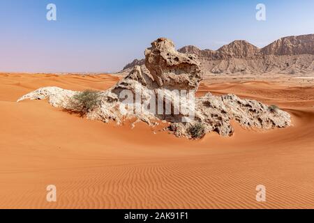 Formation rocheuse ressemblant à un Sphinx dans le désert de Sharjah, Émirats arabes Unis. Cette merveille naturelle est située au cœur du Moyen-Orient Banque D'Images